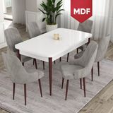 Canisa Concept Ram Serisi MDF 80X132 Açılabilir Yemek Masası Takımı Beyaz Masa Kahverengi Ayak 4 Sandalye - Gri