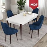 Canisa Concept Ram Serisi MDF 80X132 Açılabilir Yemek Masası Takımı Beyaz Masa Kahverengi Ayak 4 Sandalye - Lacivert