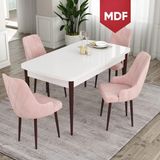 Canisa Concept Ram Serisi MDF 80X132 Açılabilir Yemek Masası Takımı Beyaz Masa Kahverengi Ayak 4 Sandalye - Pembe