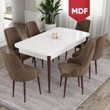 Canisa Concept Ram Serisi MDF 80X132 Açılabilir Yemek Masası Takımı Beyaz Masa Kahverengi Ayak 4 Sandalye