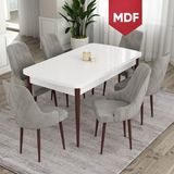 Canisa Concept Ram Serisi MDF 80X132 Açılabilir Yemek Masası Takımı Beyaz Masa Kahverengi Ayak 6 Sandalye - Gri