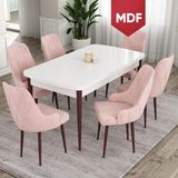 Canisa Concept Ram Serisi MDF 80X132 Açılabilir Yemek Masası Takımı Beyaz Masa Kahverengi Ayak 6 Sandalye - Pembe
