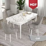 Canisa Concept Ram Serisi MDF 80X132 Açılabilir Yemek Masası Takımı Beyaz Mermer Desen Masa 4 Babyface Kumaş Sandalye - Gri