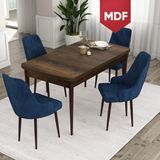 Canisa Concept Ram Serisi MDF Barok Ahşap Desen 80X132 Açılabilir Yemek Masası Takımı 4 Sandalye - Lacivert