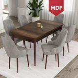 Canisa Concept Ram Serisi MDF Barok Ahşap Desen 80X132 Açılabilir Yemek Masası Takımı 6 Sandalye - Gri
