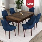 Canisa Concept Ram Serisi MDF Barok Ahşap Desen 80X132 Açılabilir Yemek Masası Takımı, 6 Sandalye - Lacivert - 80 x 132 cm