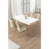 Canisa Concept Rewa Serisi 70X110 Sabit Beyaz Gold Detay Masa Takımı Ve 4 Krem Sandalye