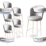 Canisa Concept Rika Serisi 65 cm Deri Bar Sandalyesi Beyaz Metal Ayaklı 6 Adet Ada Mutfak Bar Sandalyesi - Gri