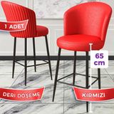 Canisa Concept Rika Serisi 65 cm Deri Bar Sandalyesi Siyah Metal Ayaklı 1 Adet Ada Mutfak Bar Sandalyesi - Kırmızı