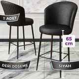 Canisa Concept Rika Serisi 65 cm Deri Bar Sandalyesi Siyah Metal Ayaklı 1 Adet Ada Mutfak Bar Sandalyesi