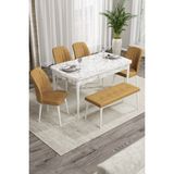 Canisa Concept Rio Serisi 80x132 cm Benchli Beyaz Mermer Desenli Cappuccino Mdf Mutfak Masası Takımı