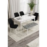 Canisa Concept Rio Serisi 80x132 cm Benchli Beyaz Mermer Desenli Renkli Mdf Mutfak Masası Takımı