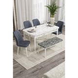 Canisa Concept Rio Serisi 80x132 cm Benchli Beyaz Mermer Desenli Siyah Kombinli Mdf Mutfak Masası Takımı