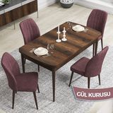 Canisa Concept Rio Serisi 80X132 Mdf Açılabilir Barok Ahşap Desen Mutfak Masası Takımı 4 Adet Sandalye - Gülkurusu