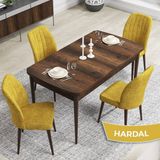 Canisa Concept Rio Serisi 80X132 Mdf Açılabilir Barok Ahşap Desen Mutfak Masası Takımı 4 Adet Sandalye - Hardal