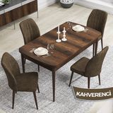 Canisa Concept Rio Serisi 80X132 Mdf Açılabilir Barok Ahşap Desen Mutfak Masası Takımı 4 Adet Sandalye - Kahverengi
