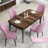 Canisa Concept Rio Serisi 80X132 Mdf Açılabilir Barok Ahşap Desen Mutfak Masası Takımı 4 Adet Sandalye - Pembe