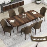 Canisa Concept Rio Serisi 80X132 Mdf Açılabilir Barok Ahşap Desen Mutfak Masası Takımı 6 Adet Sandalye - Kahverengi