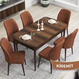 Canisa Concept Rio Serisi 80X132 Mdf Açılabilir Barok Ahşap Desen Mutfak Masası Takımı 6 Adet Sandalye - Kiremit
