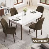 Canisa Concept Rio Serisi 80X132 Mdf Açılabilir Beyaz Masa Ceviz Ayak Mutfak Masası Takımı 4 Adet Sandalye - Kahverengi