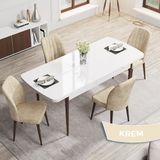 Canisa Concept Rio Serisi 80X132 Mdf Açılabilir Beyaz Masa Ceviz Ayak Mutfak Masası Takımı 4 Adet Sandalye - Krem