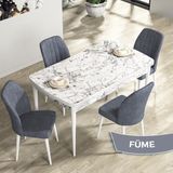 Canisa Concept Rio Serisi 80X132 Mdf Açılabilir Beyaz Mermer Desen Mutfak Masası Takımı 4 Adet Sandalye - Füme