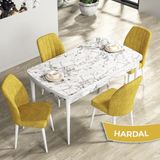 Canisa Concept Rio Serisi 80X132 Mdf Açılabilir Beyaz Mermer Desen Mutfak Masası Takımı 4 Adet Sandalye - Hardal