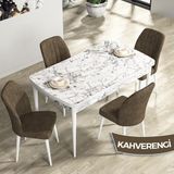 Canisa Concept Rio Serisi 80X132 Mdf Açılabilir Beyaz Mermer Desen Mutfak Masası Takımı 4 Adet Sandalye - Kahverengi