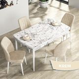 Canisa Concept Rio Serisi 80X132 Mdf Açılabilir Beyaz Mermer Desen Mutfak Masası Takımı 4 Adet Sandalye - Krem