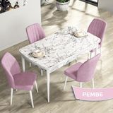 Canisa Concept Rio Serisi 80X132 Mdf Açılabilir Beyaz Mermer Desen Mutfak Masası Takımı 4 Adet Sandalye - Pembe