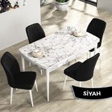 Canisa Concept Rio Serisi 80X132 Mdf Açılabilir Beyaz Mermer Desen Mutfak Masası Takımı 4 Adet Sandalye - Siyah