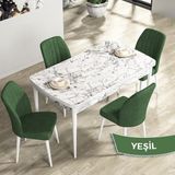 Canisa Concept Rio Serisi 80X132 Mdf Açılabilir Beyaz Mermer Desen Mutfak Masası Takımı 4 Adet Sandalye - Yeşil