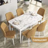 Canisa Concept Rio Serisi 80X132 Mdf Açılabilir Beyaz Mermer Desen Mutfak Masası Takımı 6 Adet Sandalye - Cappucino