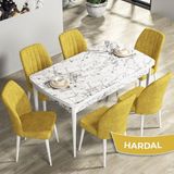 Canisa Concept Rio Serisi 80X132 Mdf Açılabilir Beyaz Mermer Desen Mutfak Masası Takımı 6 Adet Sandalye - Hardal