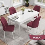 Canisa Concept Rio Serisi 80X132 Mdf Açılabilir Beyaz Mutfak Masası Takımı 4 Sandalye - Bordo