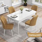Canisa Concept Rio Serisi 80X132 Mdf Açılabilir Beyaz Mutfak Masası Takımı 4 Sandalye - Cappucino