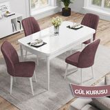 Canisa Concept Rio Serisi 80X132 Mdf Açılabilir Beyaz Mutfak Masası Takımı 4 Sandalye - Gülkurusu