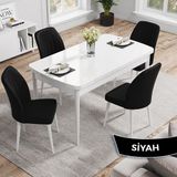 Canisa Concept Rio Serisi 80X132 Mdf Açılabilir Beyaz Mutfak Masası Takımı 4 Sandalye - Siyah