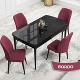 Canisa Concept Rio Serisi 80X132 Mdf Açılabilir Siyah Mermer Desen Mutfak Masası Takımı 4 Sandalye - Bordo