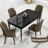 Canisa Concept Rio Serisi 80X132 Mdf Açılabilir Siyah Mermer Desen Mutfak Masası Takımı 4 Sandalye - Kahverengi