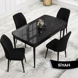 Canisa Concept Rio Serisi 80X132 Mdf Açılabilir Siyah Mermer Desen Mutfak Masası Takımı 4 Sandalye
