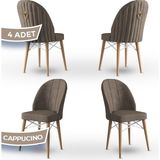 Canisa Concept Ritim Serisi Babyface Kumaş Doğal Ahşap Ayak Beyaz Kafes 4 Adet Sandalye - Cappucino