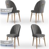 Canisa Concept Ritim Serisi Babyface Kumaş Doğal Ahşap Ayak Beyaz Kafes 4 Adet Sandalye - Gri