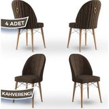 Canisa Concept Ritim Serisi Babyface Kumaş Doğal Ahşap Ayak Beyaz Kafes 4 Adet Sandalye - Kahverengi