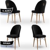 Canisa Concept Ritim Serisi Babyface Kumaş Doğal Ahşap Ayak Beyaz Kafes 4 Adet Sandalye - Siyah