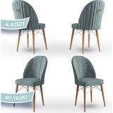 Canisa Concept Ritim Serisi Babyface Kumaş Doğal Ahşap Ayak Beyaz Kafes 4 Adet Sandalye - Su Yeşili