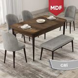 Canisa Concept Roe Serisi MDF Açılabilir 80X132 Barok Ahşap Desen Mutfak Masası Takımı 4 Sandalye 1 Bench - Gri