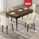 Canisa Concept Roe Serisi MDF Açılabilir 80X132 Barok Ahşap Desen Mutfak Masası Takımı ve 4 Sandalye - Krem