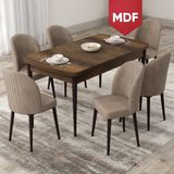 Canisa Concept Roe Serisi MDF Açılabilir 80X132 Barok Ahşap Desen Mutfak Masası Takımı ve 6 Sandalye - Cappucino