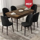 Canisa Concept Roe Serisi MDF Açılabilir 80X132 Barok Ahşap Desen Mutfak Masası Takımı ve 6 Sandalye - Siyah